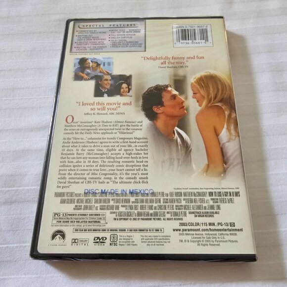 How To Lose A Guy In 10 Days DVD Full Screen Edition Kate Hudson Matthew McConau - Picture 2 of 6